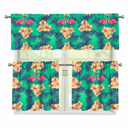 Hawaii Tropical Paradise Pattern Print 3 Piece Kitchen Curtains