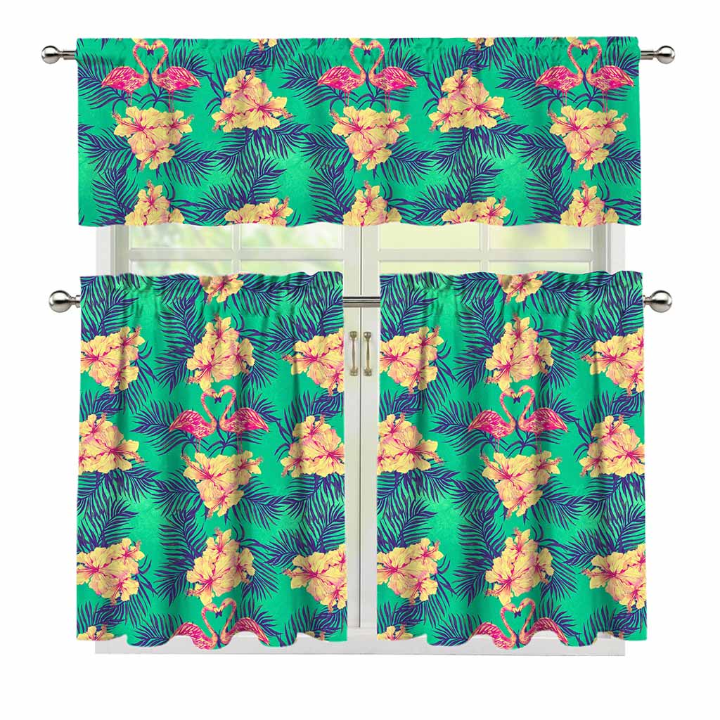 Hawaii Tropical Paradise Pattern Print 3 Piece Kitchen Curtains
