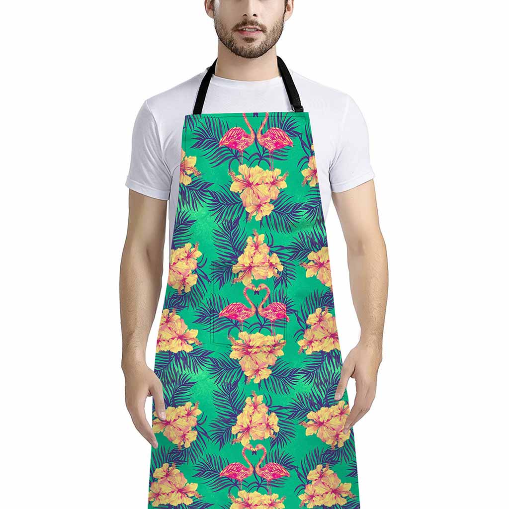 Hawaii Tropical Paradise Pattern Print Bib Apron With Pocket