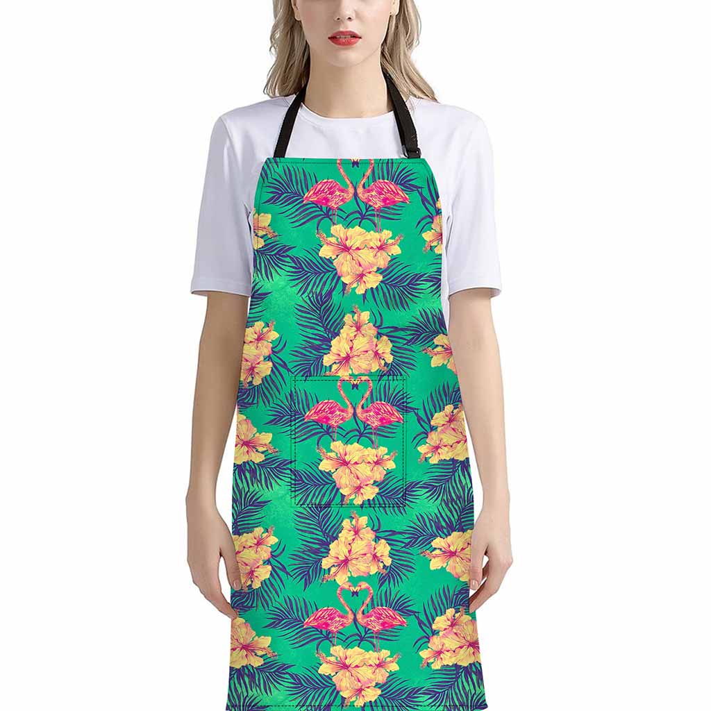 Hawaii Tropical Paradise Pattern Print Bib Apron With Pocket