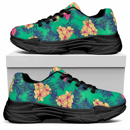 Hawaii Tropical Paradise Pattern Print Black Chunky Shoes