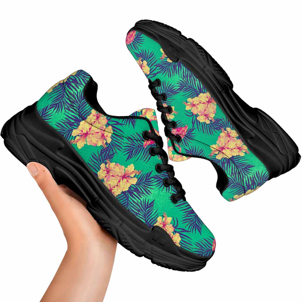Hawaii Tropical Paradise Pattern Print Black Chunky Shoes