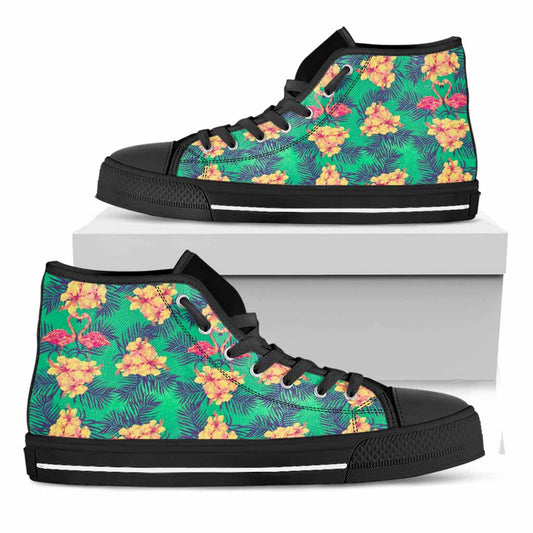 Hawaii Tropical Paradise Pattern Print Black High Top Sneakers