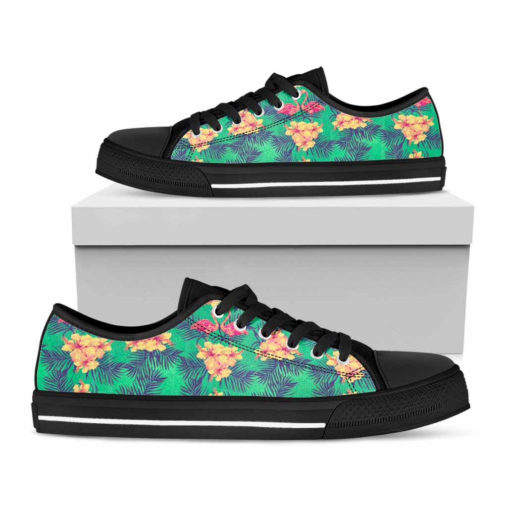 Hawaii Tropical Paradise Pattern Print Black Low Top Sneakers