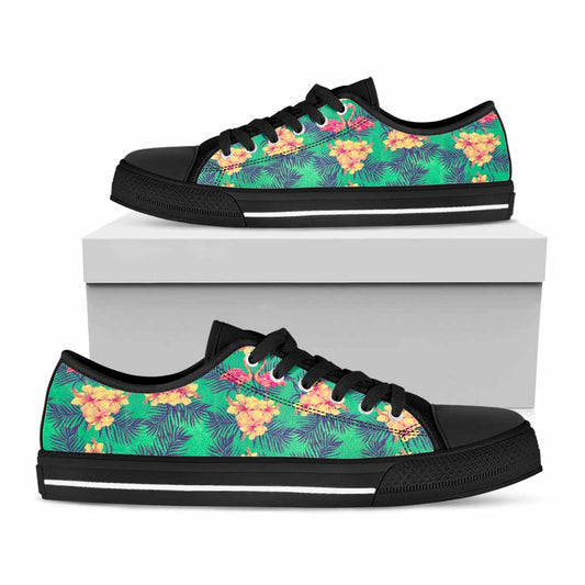 Hawaii Tropical Paradise Pattern Print Black Low Top Sneakers
