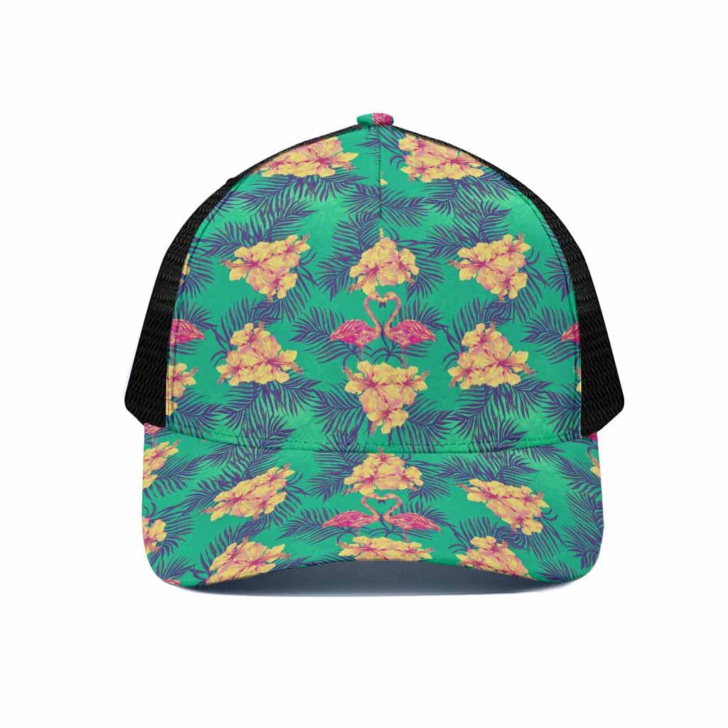 Hawaii Tropical Paradise Pattern Print Black Mesh Trucker Cap