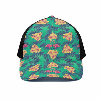 Hawaii Tropical Paradise Pattern Print Black Mesh Trucker Cap