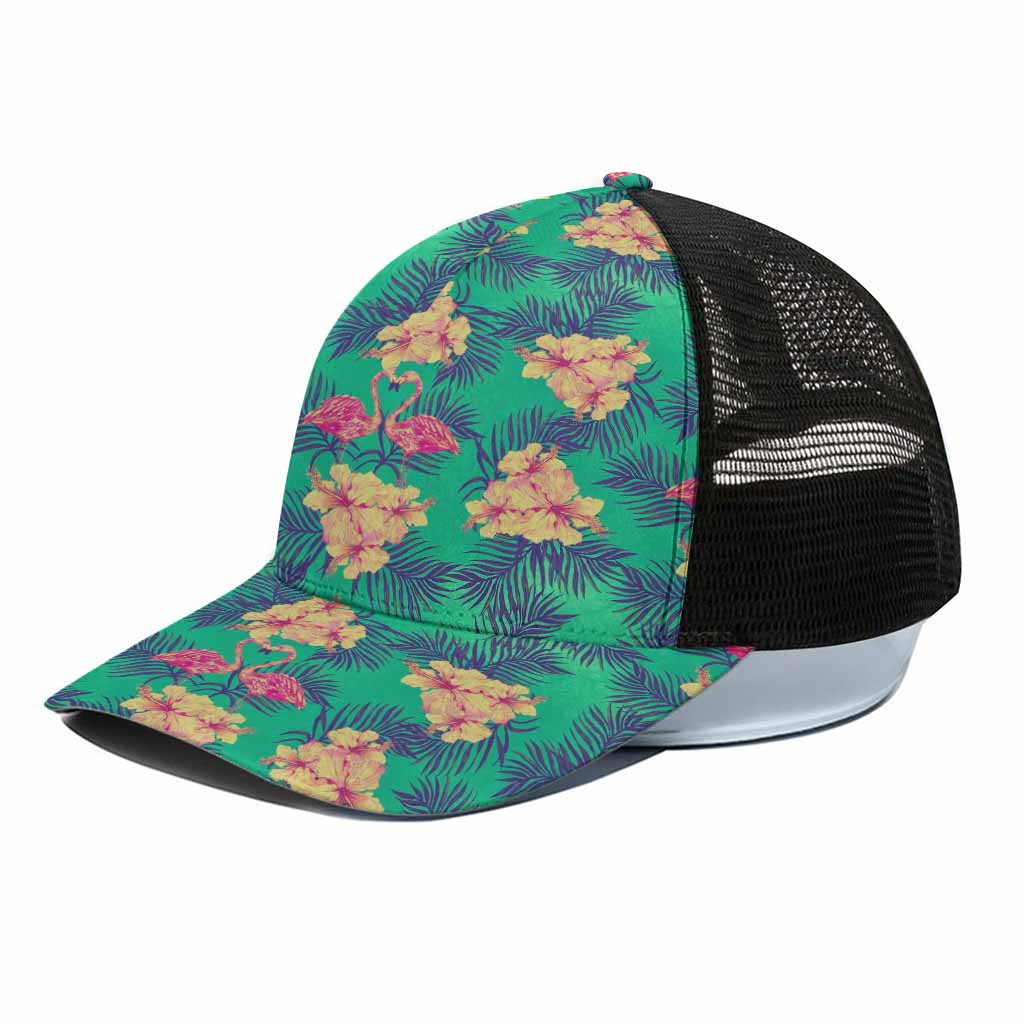 Hawaii Tropical Paradise Pattern Print Black Mesh Trucker Cap