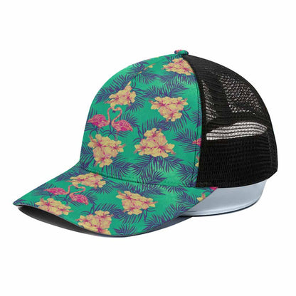 Hawaii Tropical Paradise Pattern Print Black Mesh Trucker Cap