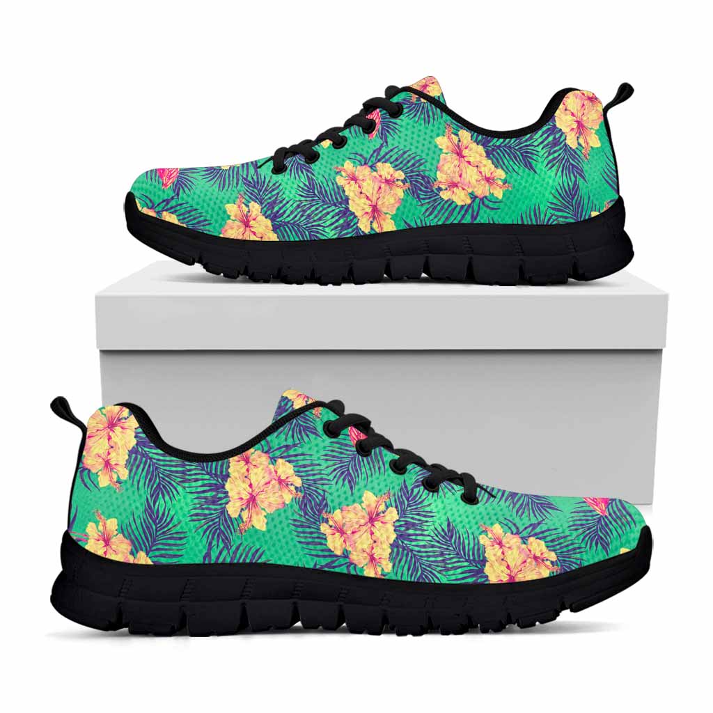 Hawaii Tropical Paradise Pattern Print Black Running Shoes