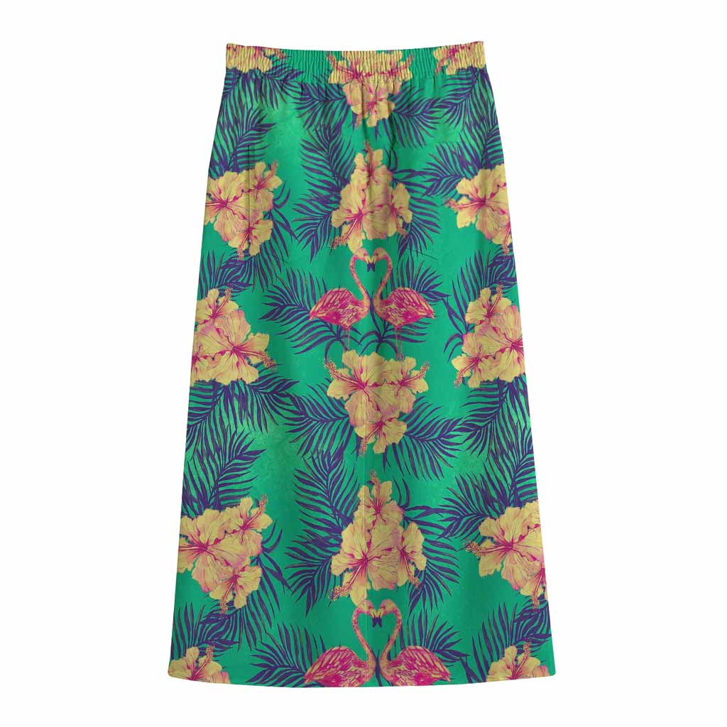 Hawaii Tropical Paradise Pattern Print Cotton Front Slit Maxi Skirt