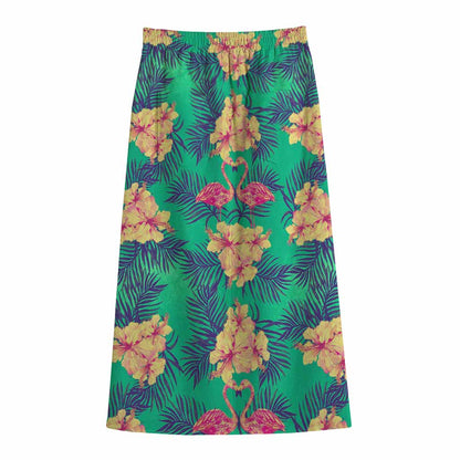 Hawaii Tropical Paradise Pattern Print Cotton Front Slit Maxi Skirt