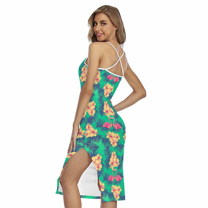 Hawaii Tropical Paradise Pattern Print Cross Back Cami Dress