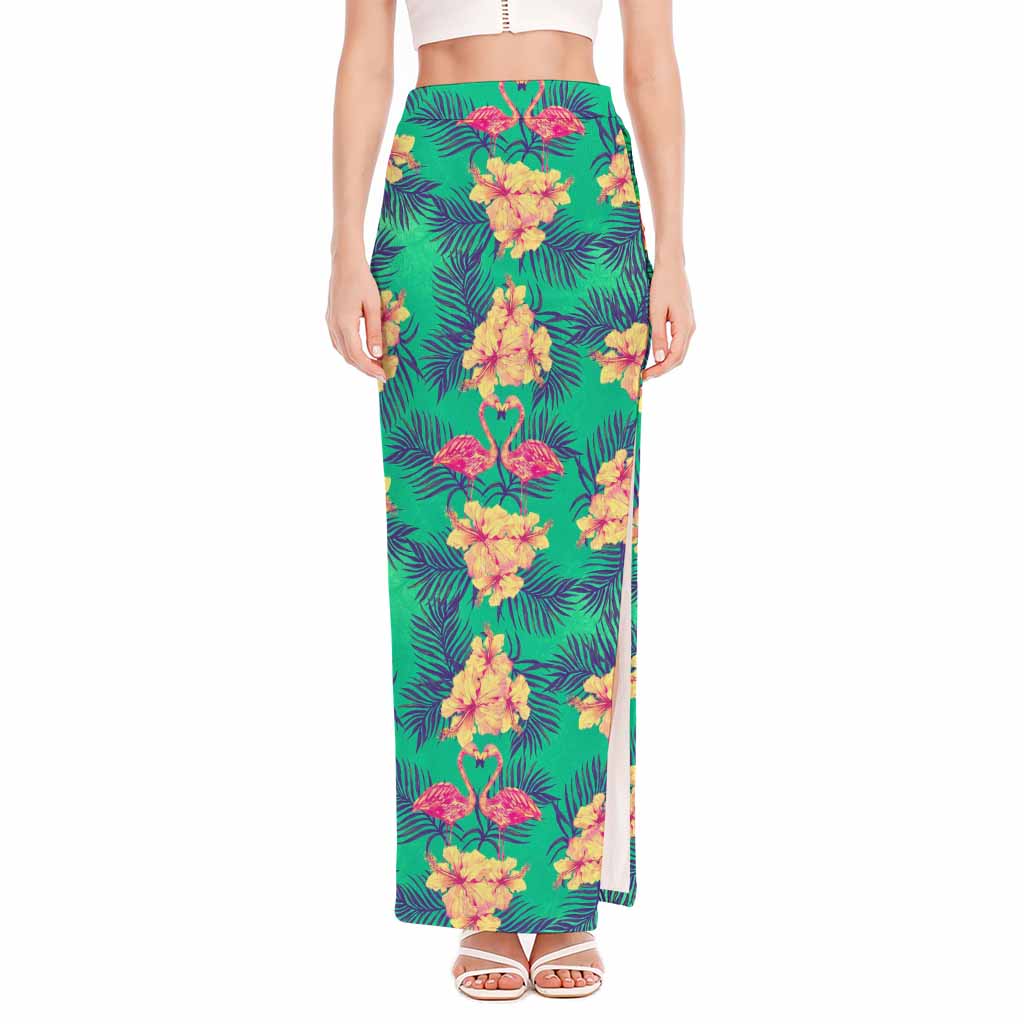 Hawaii Tropical Paradise Pattern Print High Slit Maxi Skirt