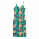 Hawaii Tropical Paradise Pattern Print Jersey Midi Cami Dress