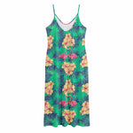 Hawaii Tropical Paradise Pattern Print Jersey Midi Cami Dress