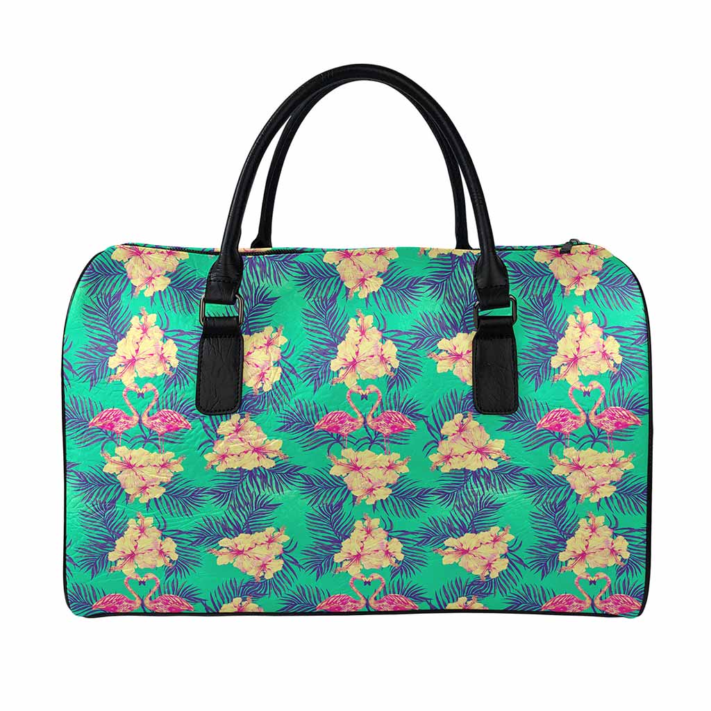 Hawaii Tropical Paradise Pattern Print Leather Duffle Bag