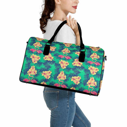 Hawaii Tropical Paradise Pattern Print Leather Duffle Bag