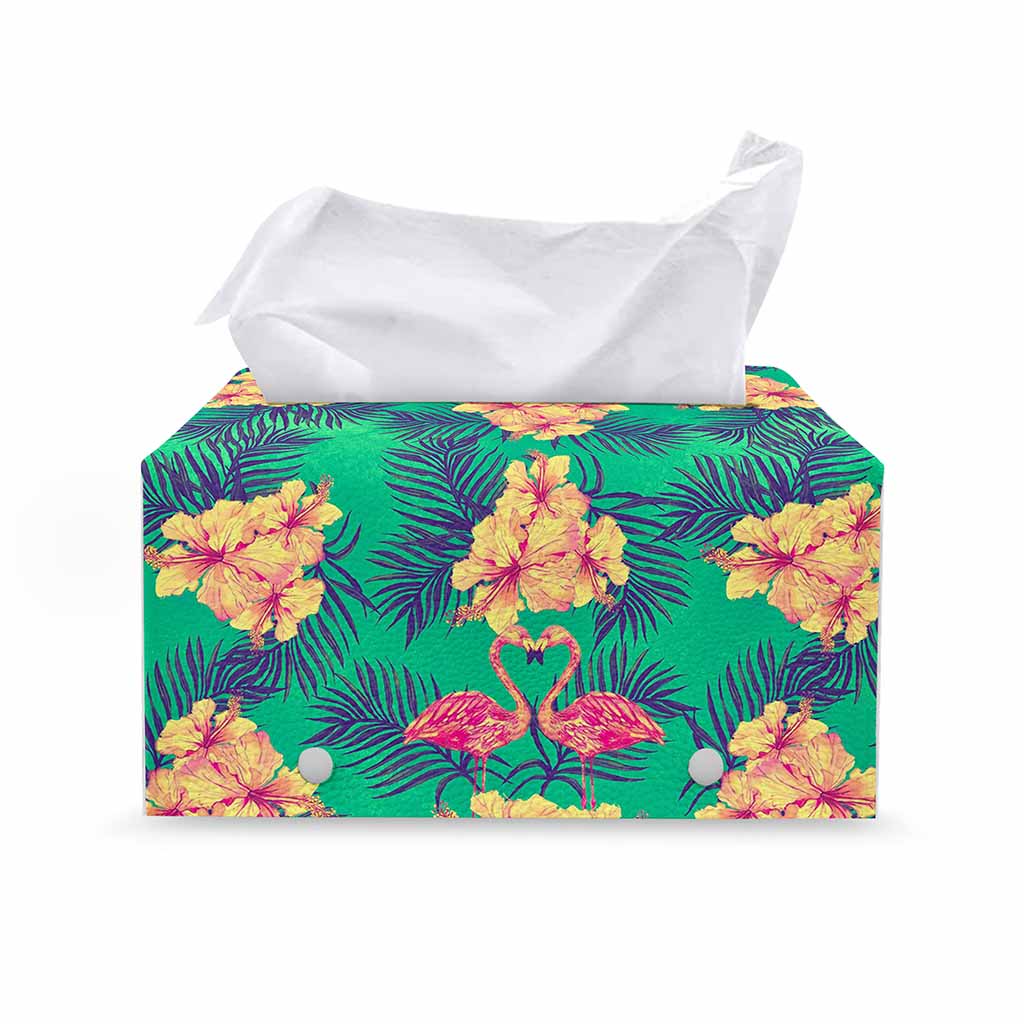 Hawaii Tropical Paradise Pattern Print Leather Tissue Box Cover