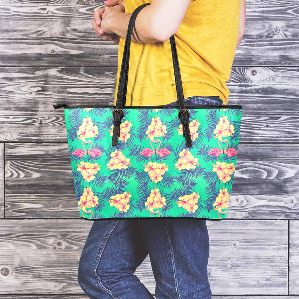 Hawaii Tropical Paradise Pattern Print Leather Tote Bag