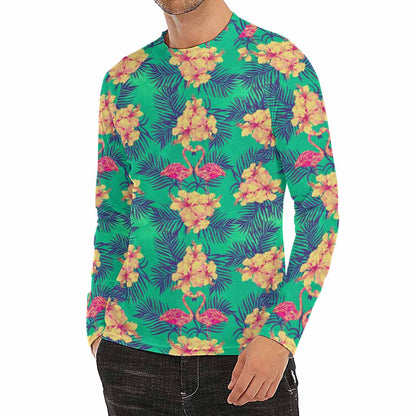 Hawaii Tropical Paradise Pattern Print Men's Long Sleeve Rash Guard