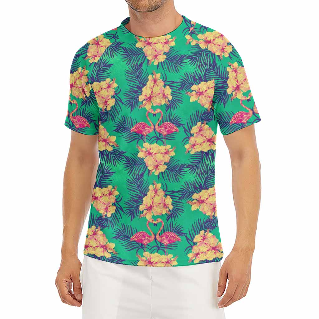 Hawaii Tropical Paradise Pattern Print Men's Short Sleeve Rash Guard