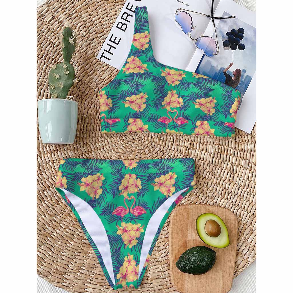 Hawaii Tropical Paradise Pattern Print One Shoulder Bikini Top