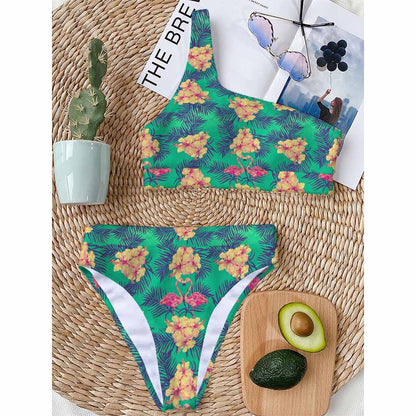 Hawaii Tropical Paradise Pattern Print One Shoulder Bikini Top