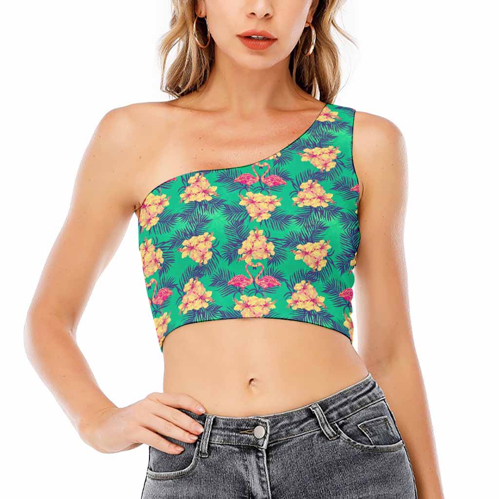 Hawaii Tropical Paradise Pattern Print One Shoulder Crop Top