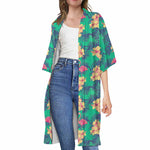 Hawaii Tropical Paradise Pattern Print Open Front Beach Cover Up