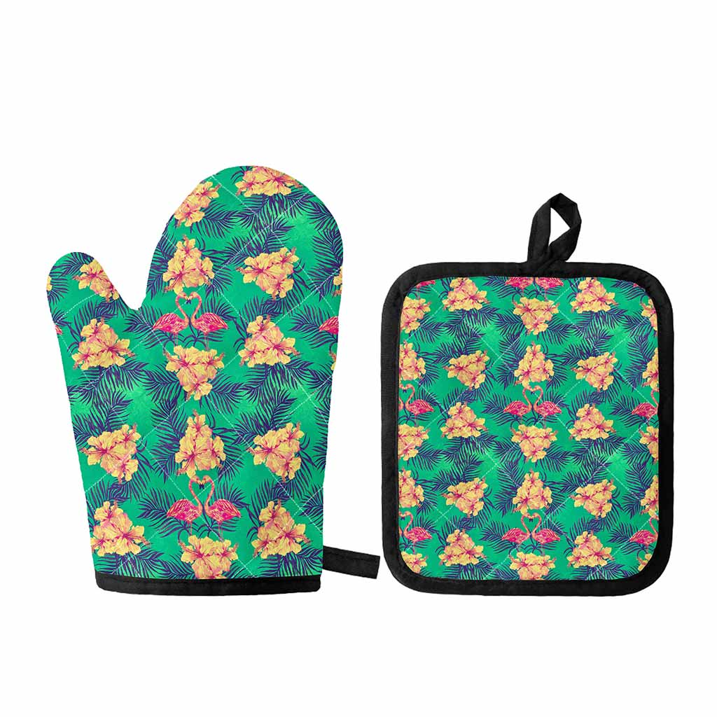 Hawaii Tropical Paradise Pattern Print Oven Mitt And Pot Holder Set