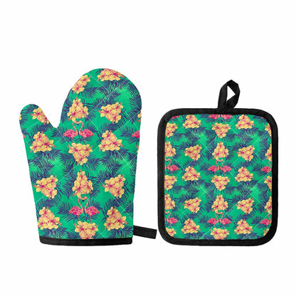 Hawaii Tropical Paradise Pattern Print Oven Mitt And Pot Holder Set