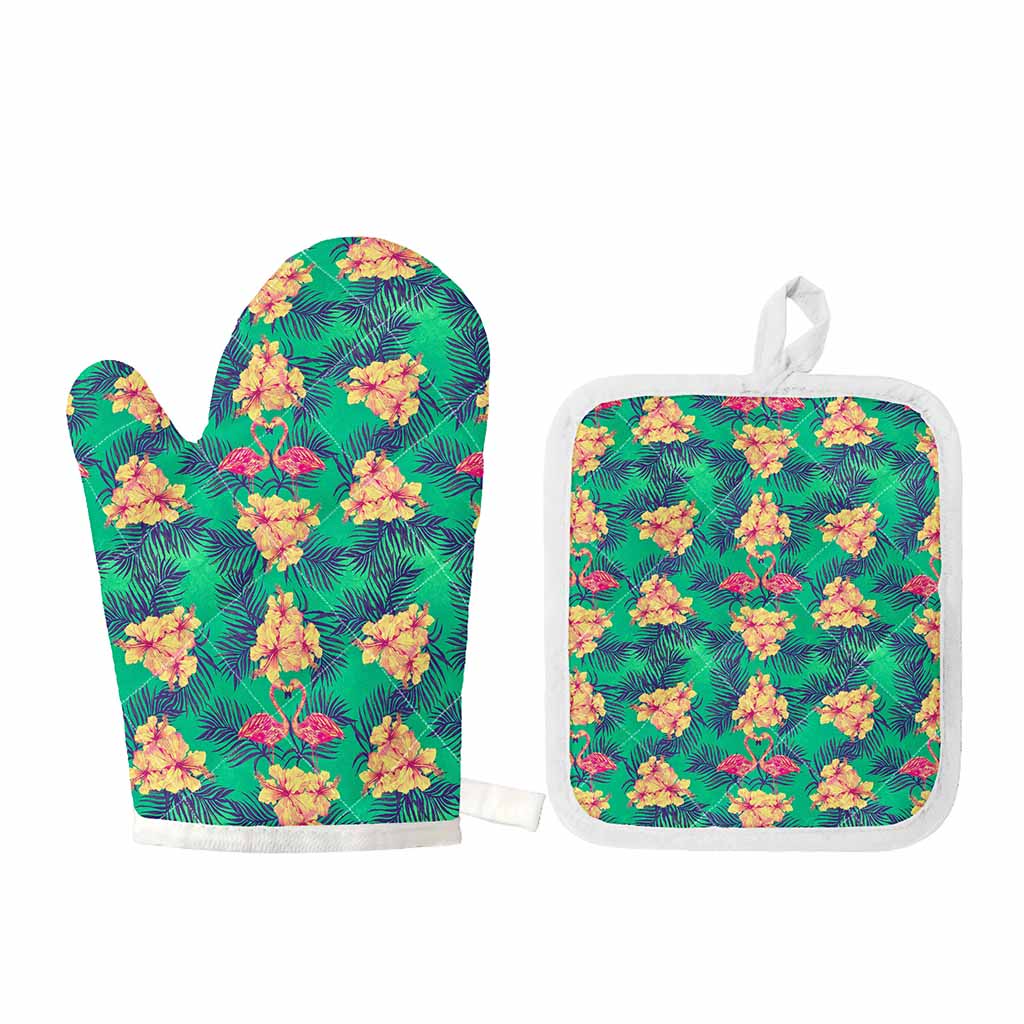Hawaii Tropical Paradise Pattern Print Oven Mitt And Pot Holder Set