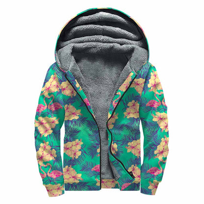 Hawaii Tropical Paradise Pattern Print Sherpa Lined Zip Up Hoodie