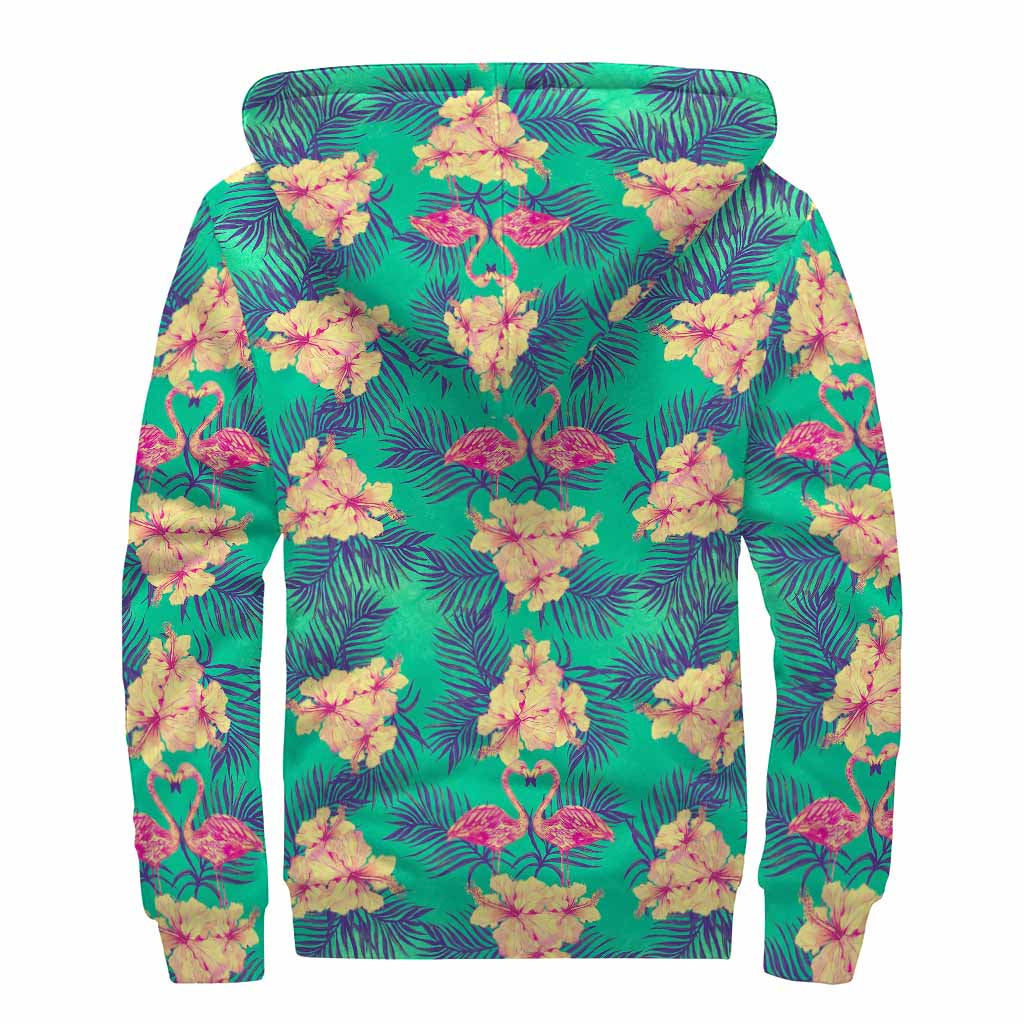Hawaii Tropical Paradise Pattern Print Sherpa Lined Zip Up Hoodie
