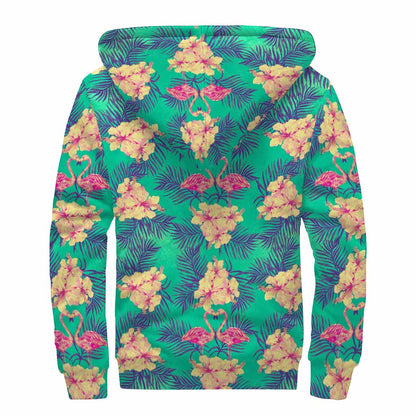 Hawaii Tropical Paradise Pattern Print Sherpa Lined Zip Up Hoodie