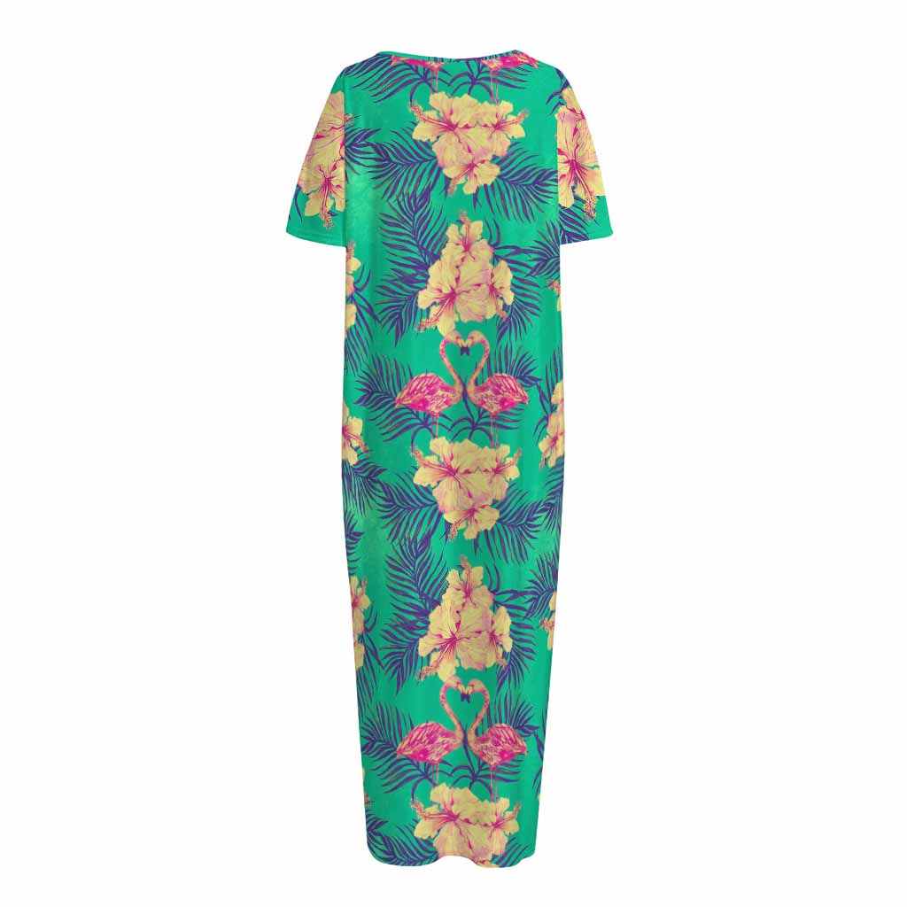 Hawaii Tropical Paradise Pattern Print Short Sleeve Long Nightdress