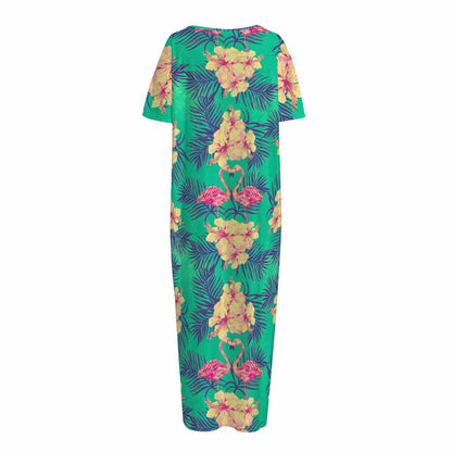 Hawaii Tropical Paradise Pattern Print Short Sleeve Long Nightdress
