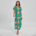 Hawaii Tropical Paradise Pattern Print Short Sleeve Maxi Dress