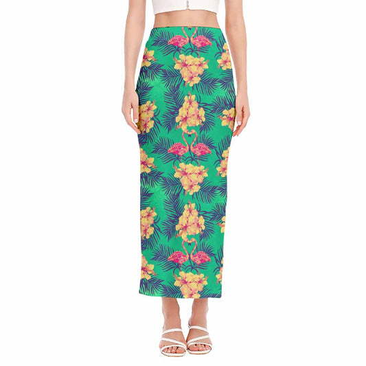 Hawaii Tropical Paradise Pattern Print Side Slit Maxi Skirt