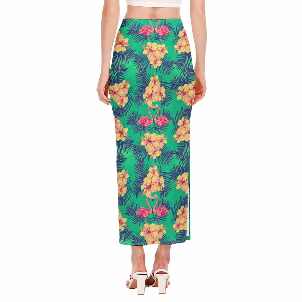 Hawaii Tropical Paradise Pattern Print Side Slit Maxi Skirt