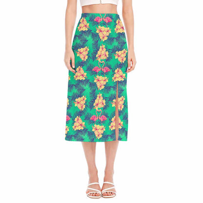 Hawaii Tropical Paradise Pattern Print Side Slit Midi Skirt