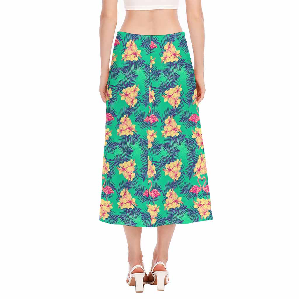 Hawaii Tropical Paradise Pattern Print Side Slit Midi Skirt