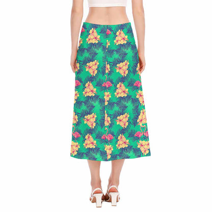 Hawaii Tropical Paradise Pattern Print Side Slit Midi Skirt