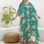 Hawaii Tropical Paradise Pattern Print Silk V-Neck Kaftan Dress