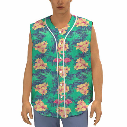 Hawaii Tropical Paradise Pattern Print Sleeveless Baseball Jersey