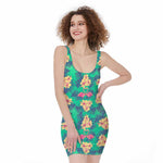 Hawaii Tropical Paradise Pattern Print Sleeveless Bodycon Dress