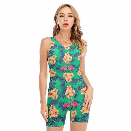 Hawaii Tropical Paradise Pattern Print Sleeveless One Piece Swimsuit