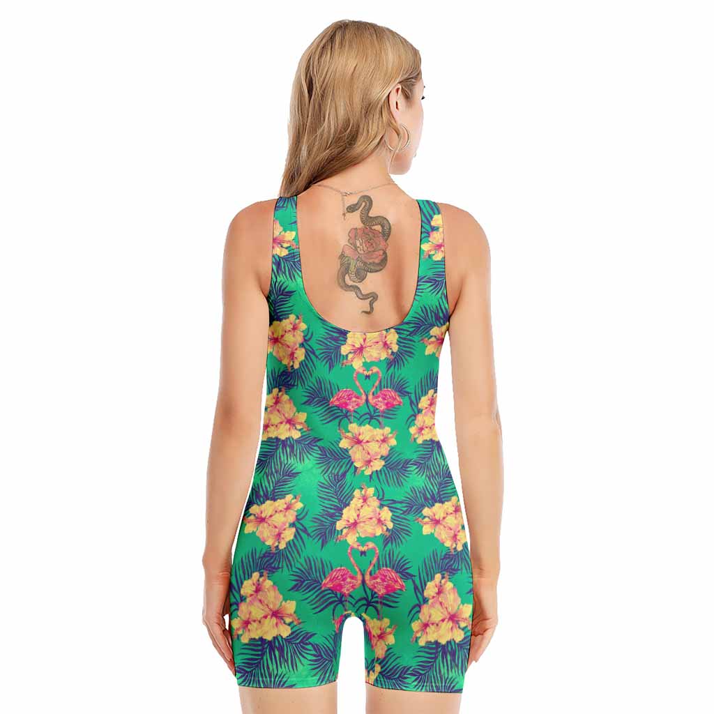 Hawaii Tropical Paradise Pattern Print Sleeveless One Piece Swimsuit