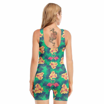 Hawaii Tropical Paradise Pattern Print Sleeveless One Piece Swimsuit